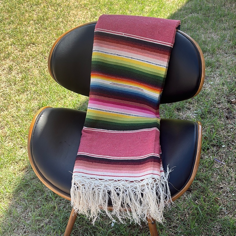 Vintage Mexican Serape Saltillo Blanket Old New